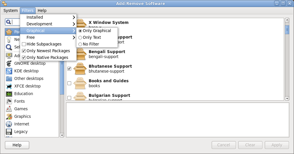 gpk-application GUI filter screenshot