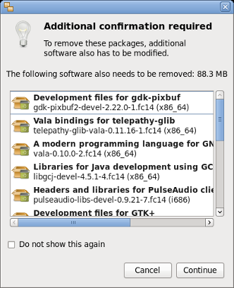 gpk-application dependencies removal notification screenshot